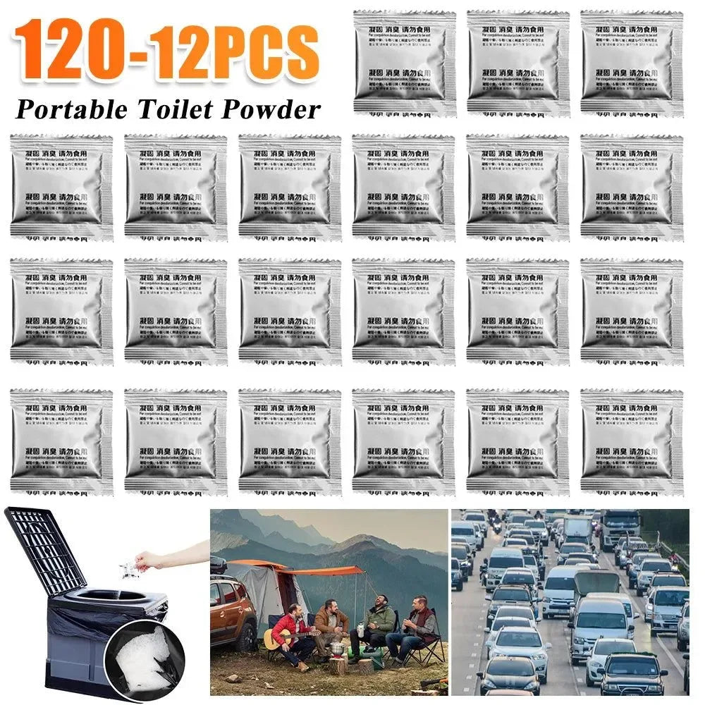 Eco Absorbent Gel & Deodorizing Powder - 120-12PCS Camping Toilet Chemicals for Liquid Waste Gelling, Portable Toilet, Emergency Waste Treatment - Trekker Essentials