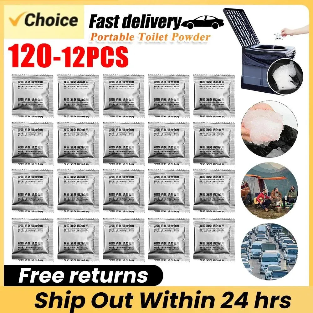 Eco Absorbent Gel & Deodorizing Powder - 120-12PCS Camping Toilet Chemicals for Liquid Waste Gelling, Portable Toilet, Emergency Waste Treatment - Trekker Essentials