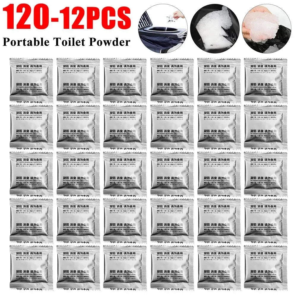 Eco Absorbent Gel & Deodorizing Powder - 120-12PCS Camping Toilet Chemicals for Liquid Waste Gelling, Portable Toilet, Emergency Waste Treatment - Trekker Essentials