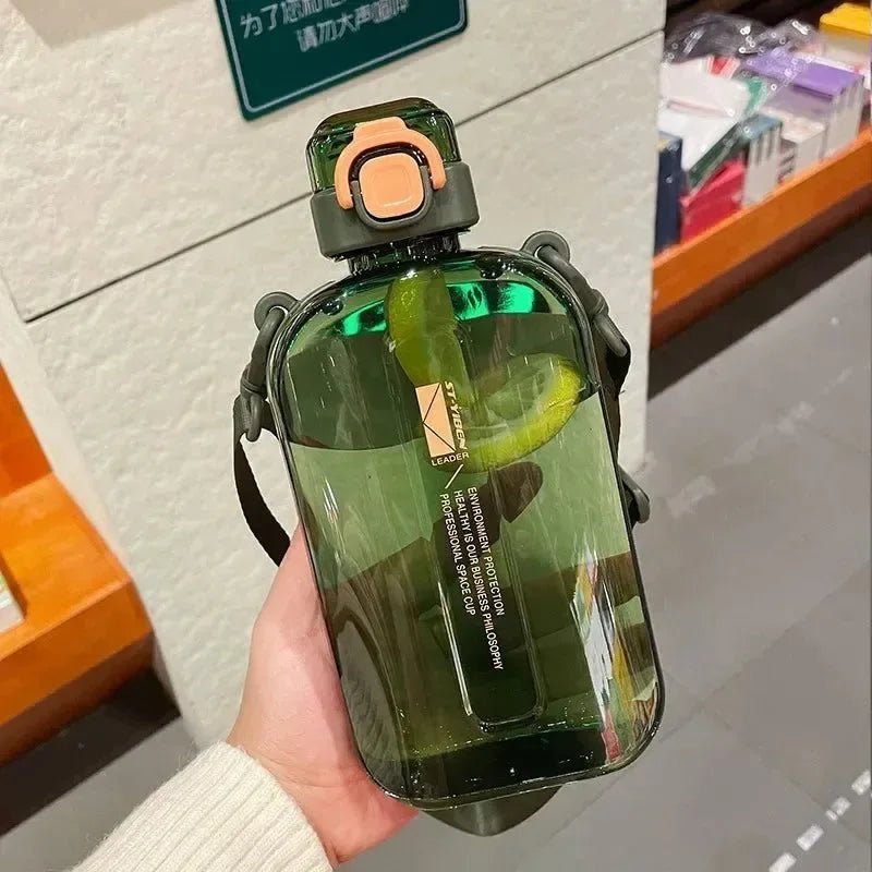 Elegant Flat Square Transparent Water Bottle - Portable Travel Canteen - Trekker Essentials