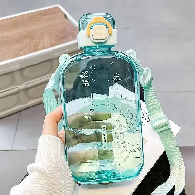 Elegant Flat Square Transparent Water Bottle - Portable Travel Canteen - Trekker Essentials