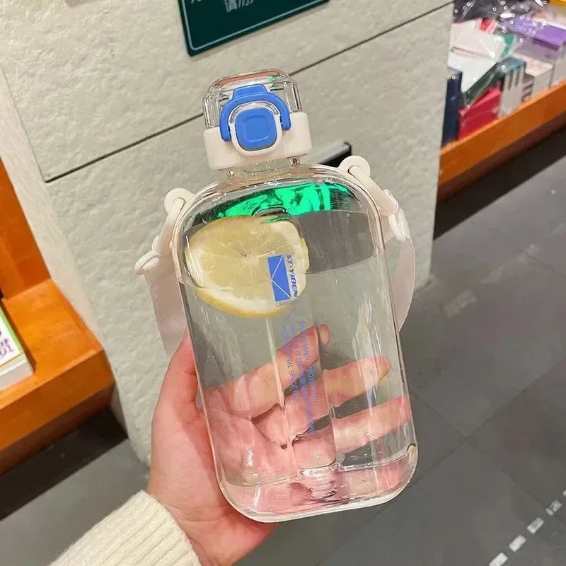 Elegant Flat Square Transparent Water Bottle - Portable Travel Canteen - Trekker Essentials
