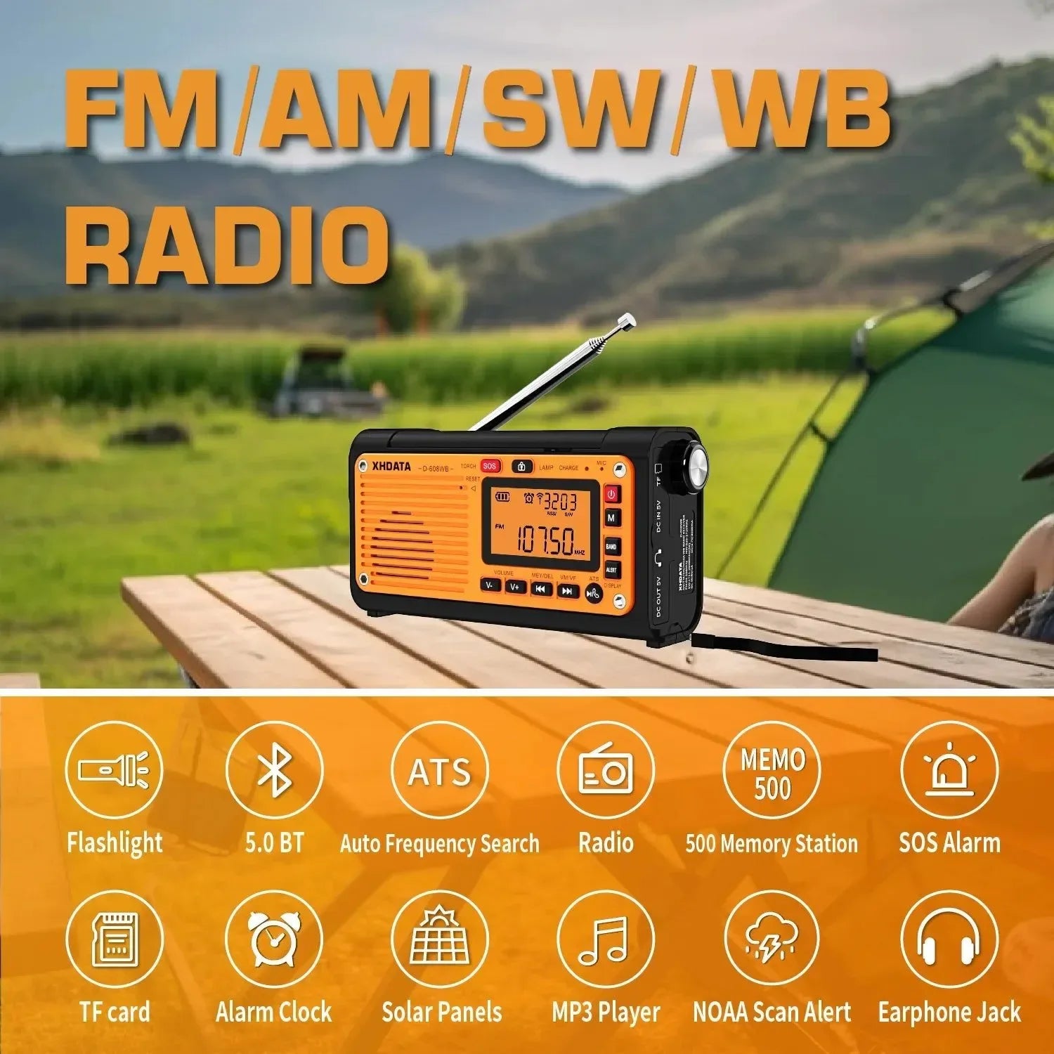 Emergency Crank Weather Radio with FM/AM/SW/NOAA Alerts, Bluetooth, Phone Charger, and Battery Operated - Trekker Essentials