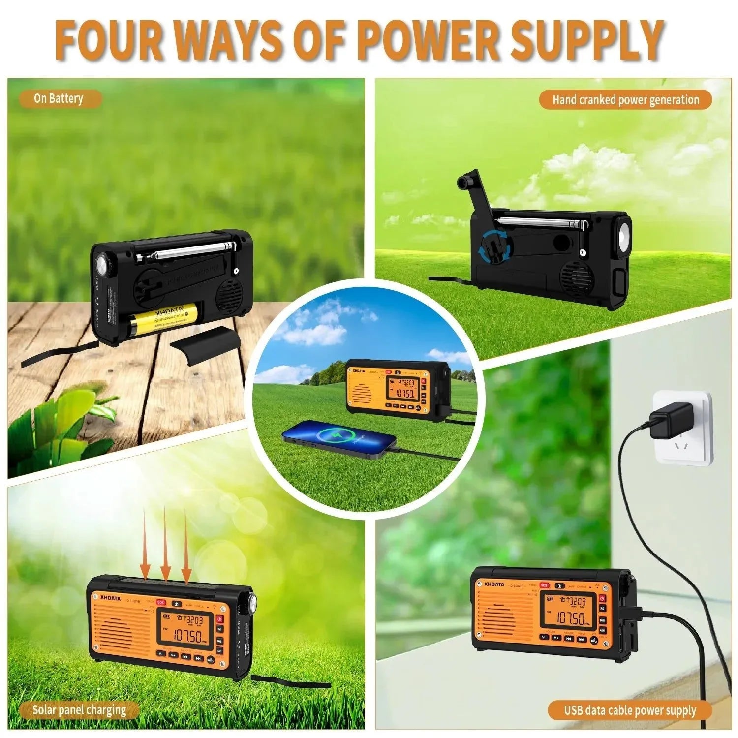 Emergency Crank Weather Radio with FM/AM/SW/NOAA Alerts, Bluetooth, Phone Charger, and Battery Operated - Trekker Essentials