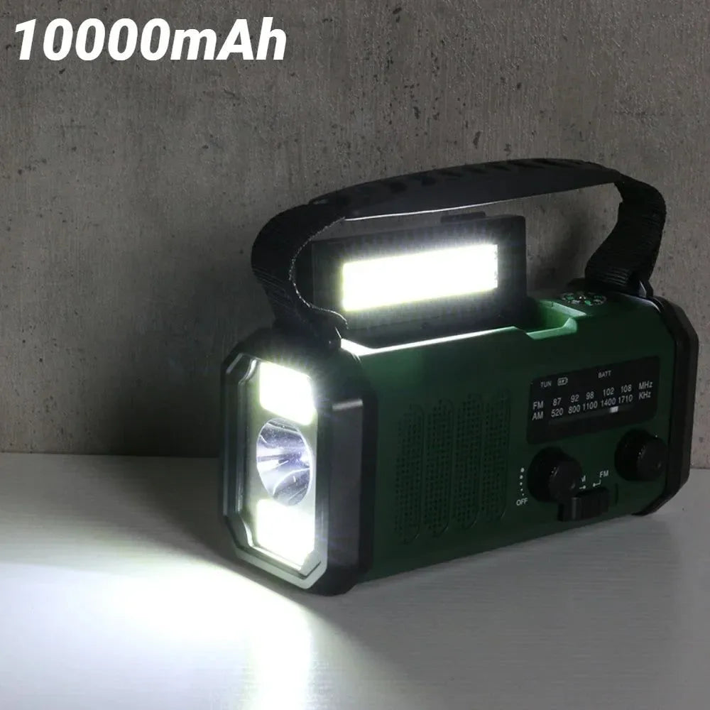 Emergency Flashlight Torch 10000mAh Power Bank Rechargeable Radio Hand Crank Solar USB AM/FM/NOAA Weather Radios - Trekker Essentials