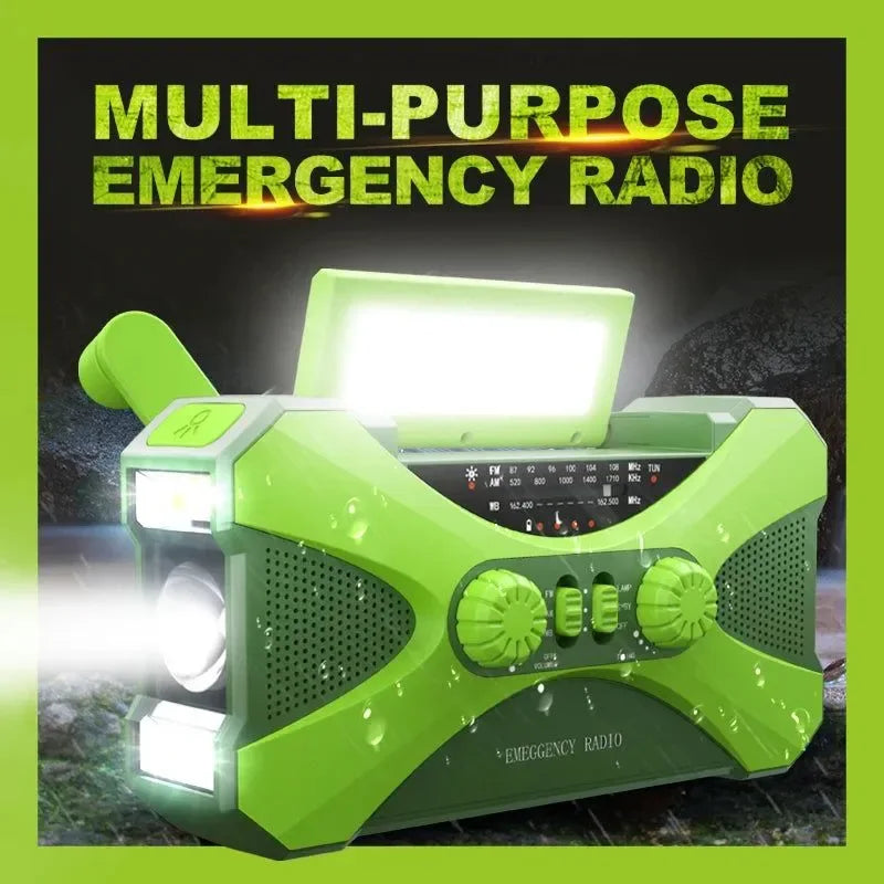 Emergency Flashlight Torch 10000mAh Power Bank Rechargeable Radio Hand Crank Solar USB AM/FM/NOAA Weather Radios - Trekker Essentials