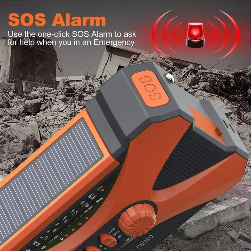 Emergency Flashlight Torch 10000mAh Power Bank Rechargeable Radio Hand Crank Solar USB AM/FM/NOAA Weather Radios - Trekker Essentials