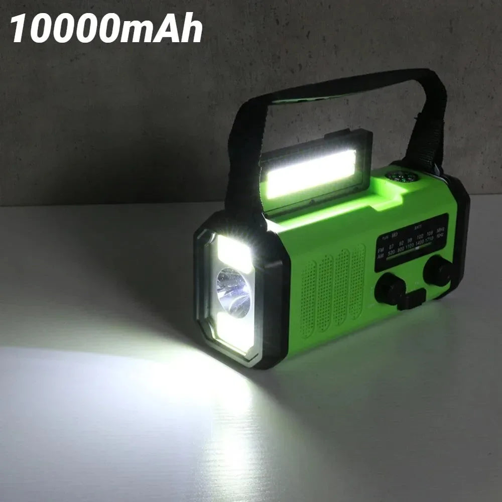 Emergency Flashlight Torch 10000mAh Power Bank Rechargeable Radio Hand Crank Solar USB AM/FM/NOAA Weather Radios - Trekker Essentials
