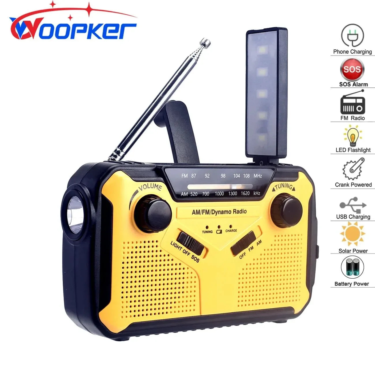 Emergency Radio: Solar Hand Crank, USB Rechargeable Torch, AM/FM, SOS Alarm and Power Bank - Trekker Essentials