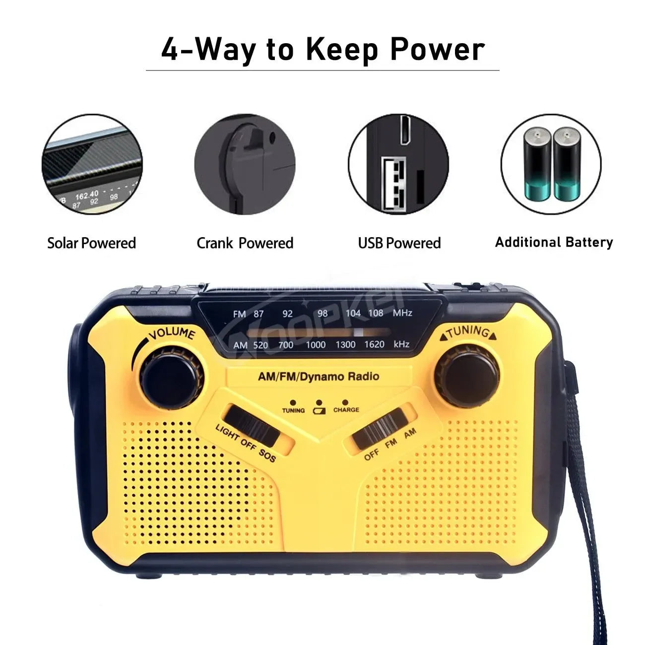 Emergency Radio: Solar Hand Crank, USB Rechargeable Torch, AM/FM, SOS Alarm and Power Bank - Trekker Essentials