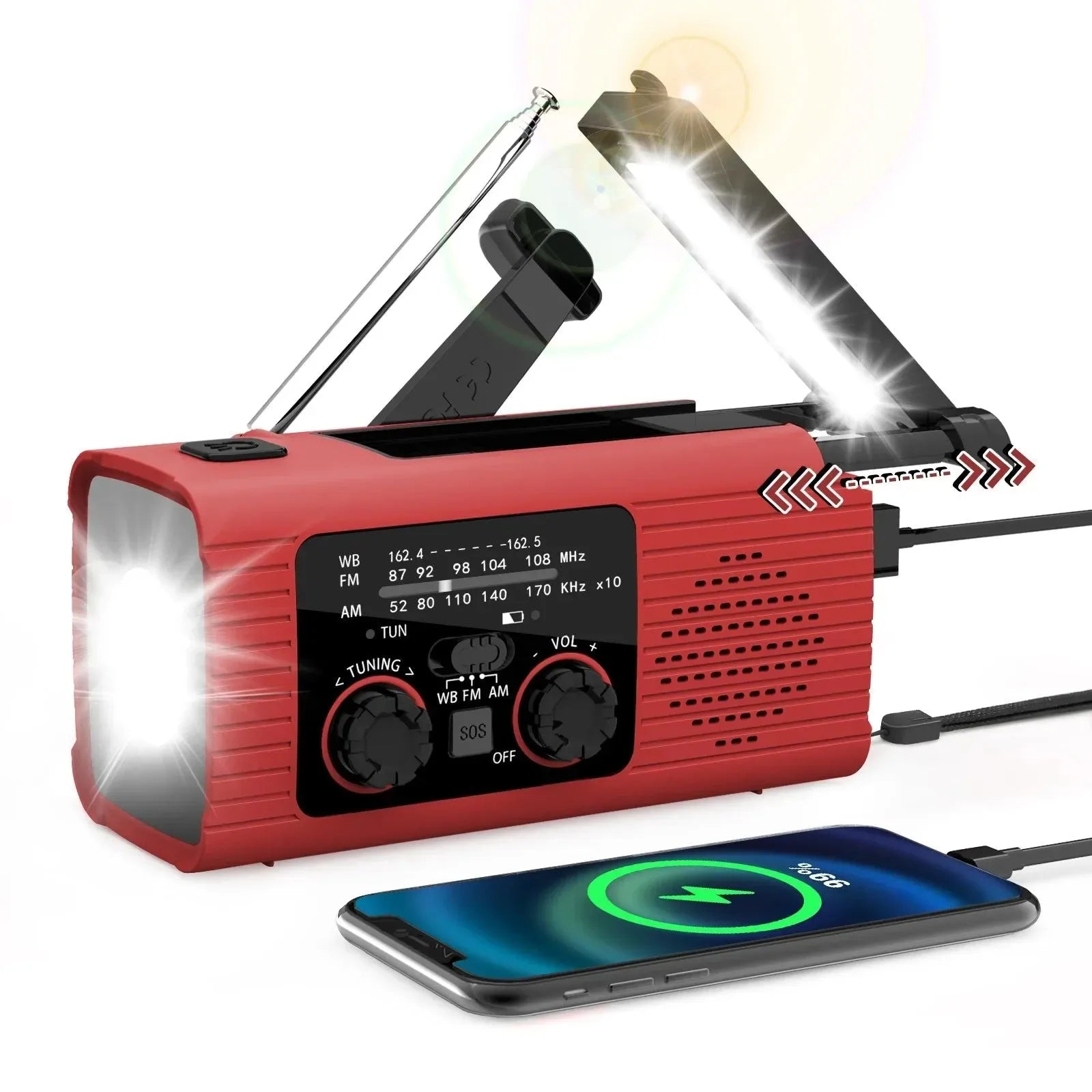 Emergency Radio Stereo - Multifunctional Hand Cranked Charging, Portable Outdoor Adventure Power Bank, Solar Radio - Trekker Essentials