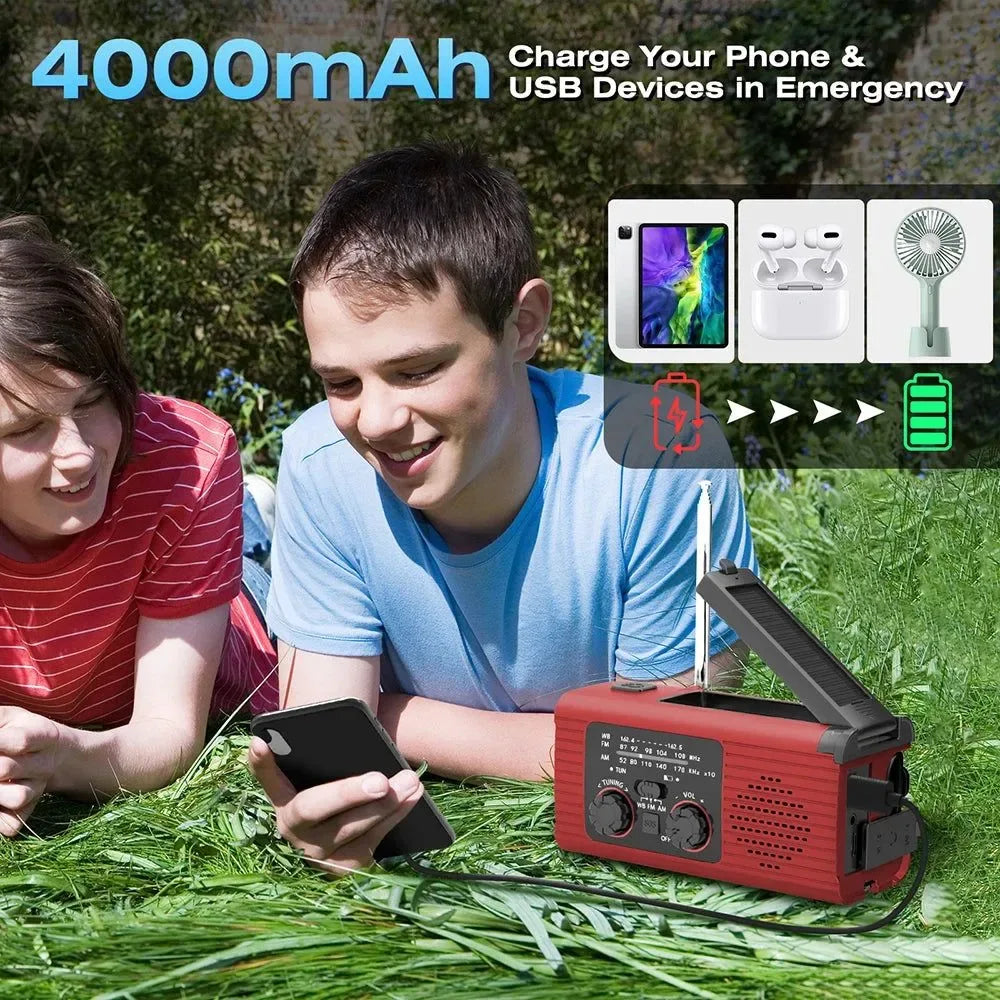 Emergency Radio Stereo - Multifunctional Hand Cranked Charging, Portable Outdoor Adventure Power Bank, Solar Radio - Trekker Essentials