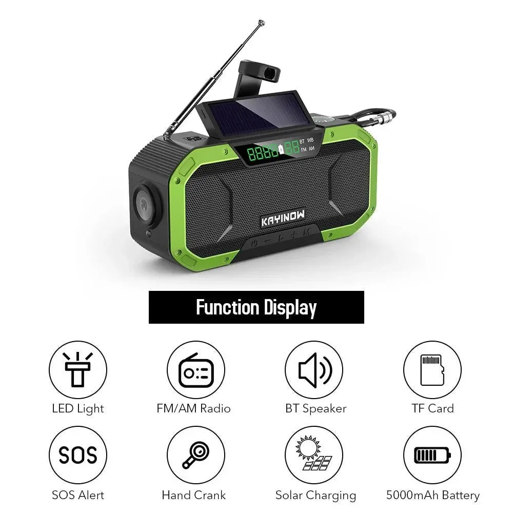 Emergency Solar Hand Crank Radio 5000mAh Power Bank Charger Flashlight for Outdoor Camping Survival - Trekker Essentials