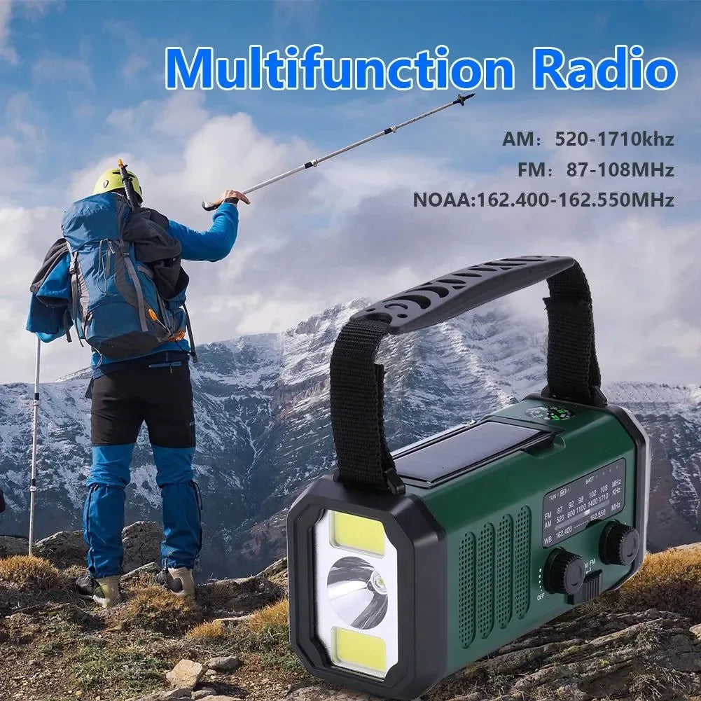 Emergency Solar Hand Crank Weather Radio with 10000mAh Power Bank, Flashlight, AM/FM/NOAA, and Dynamo - Trekker Essentials