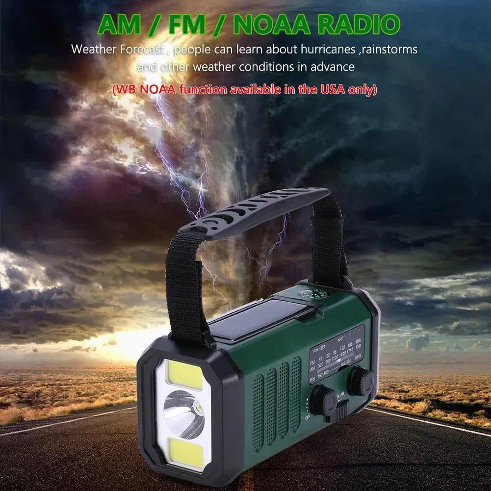 Emergency Solar Hand Crank Weather Radio with 10000mAh Power Bank, Flashlight, AM/FM/NOAA, and Dynamo - Trekker Essentials