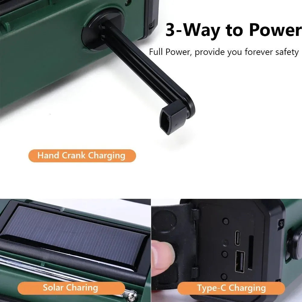 Emergency Solar Hand Crank Weather Radio with 10000mAh Power Bank, Flashlight, AM/FM/NOAA, and Dynamo - Trekker Essentials