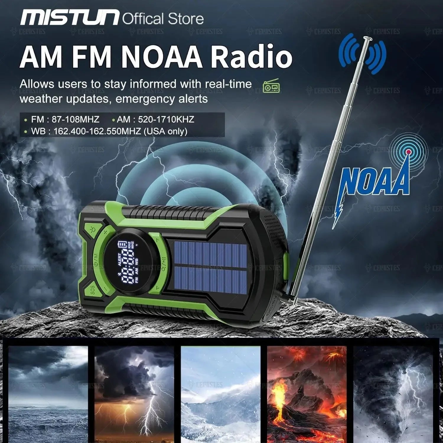 Emergency Waterproof Bluetooth Weather Radio with AM/FM/NOAA, USB Hand Crank Solar Charging, Flashlight, and SOS Alarm - Trekker Essentials