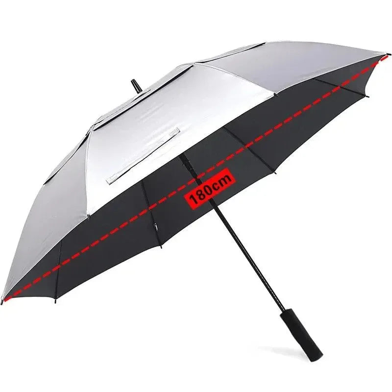 Extra Large Titanium Silver Umbrella - Double Layer Sun Protection Parasol for Beach, Golf, and Outdoor Activities - Trekker Essentials