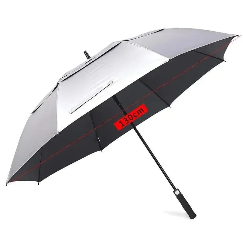 Extra Large Titanium Silver Umbrella - Double Layer Sun Protection Parasol for Beach, Golf, and Outdoor Activities - Trekker Essentials