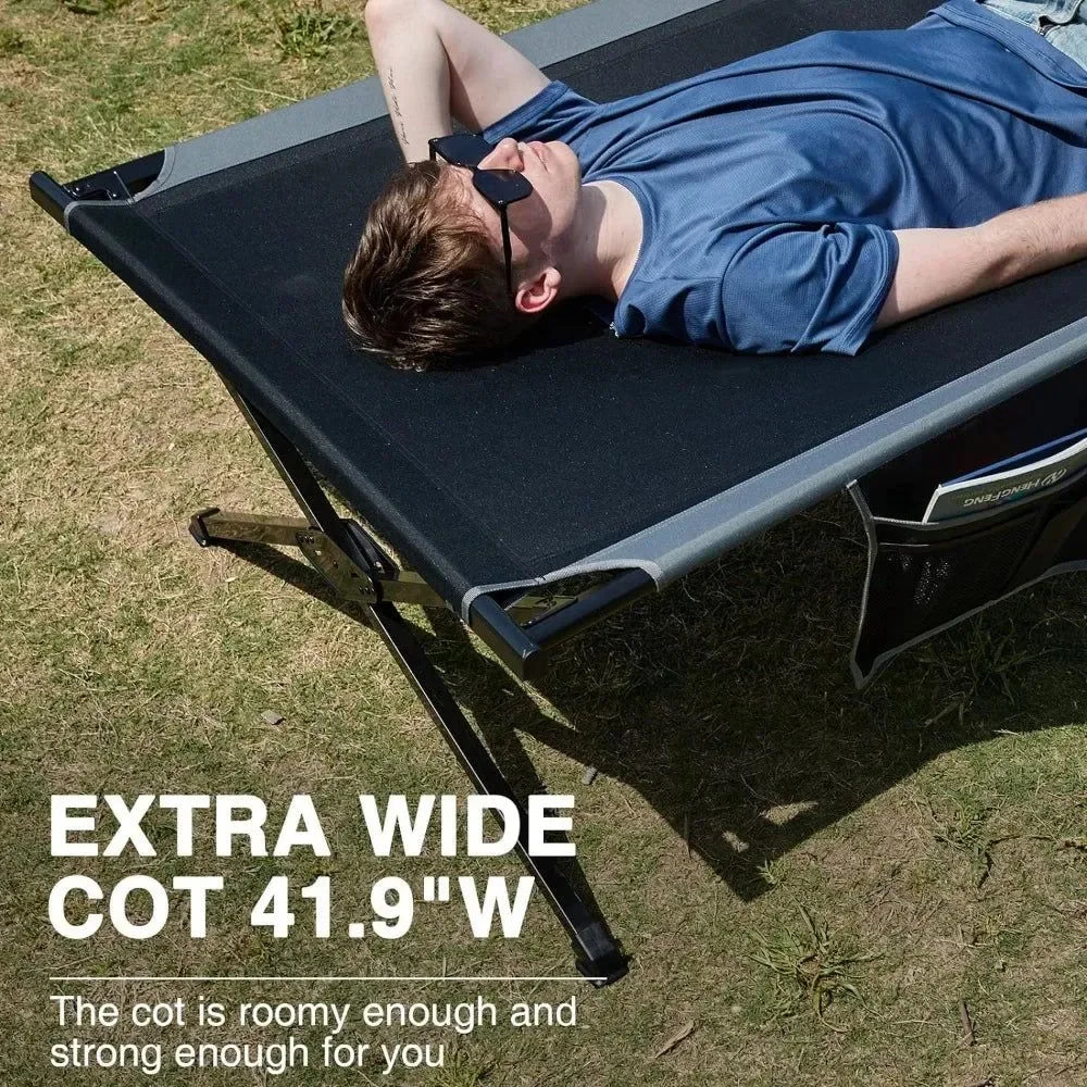 Extra Wide Camping Cot for Adults – Heavy Duty Folding Bed with Carry Bag, 84.3" L x 41.9" W, Supports Up to 550 lbs - Trekker Essentials