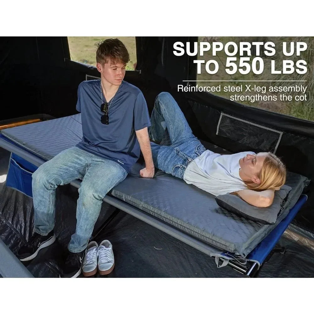 Extra Wide Camping Cot for Adults – Heavy Duty Folding Bed with Carry Bag, 84.3" L x 41.9" W, Supports Up to 550 lbs - Trekker Essentials