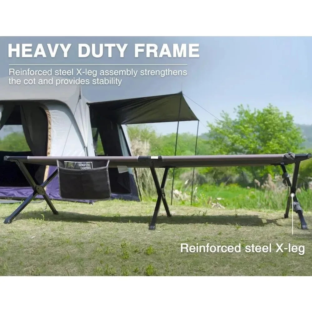 Extra Wide Camping Cot for Adults – Heavy Duty Folding Bed with Carry Bag, 84.3" L x 41.9" W, Supports Up to 550 lbs - Trekker Essentials