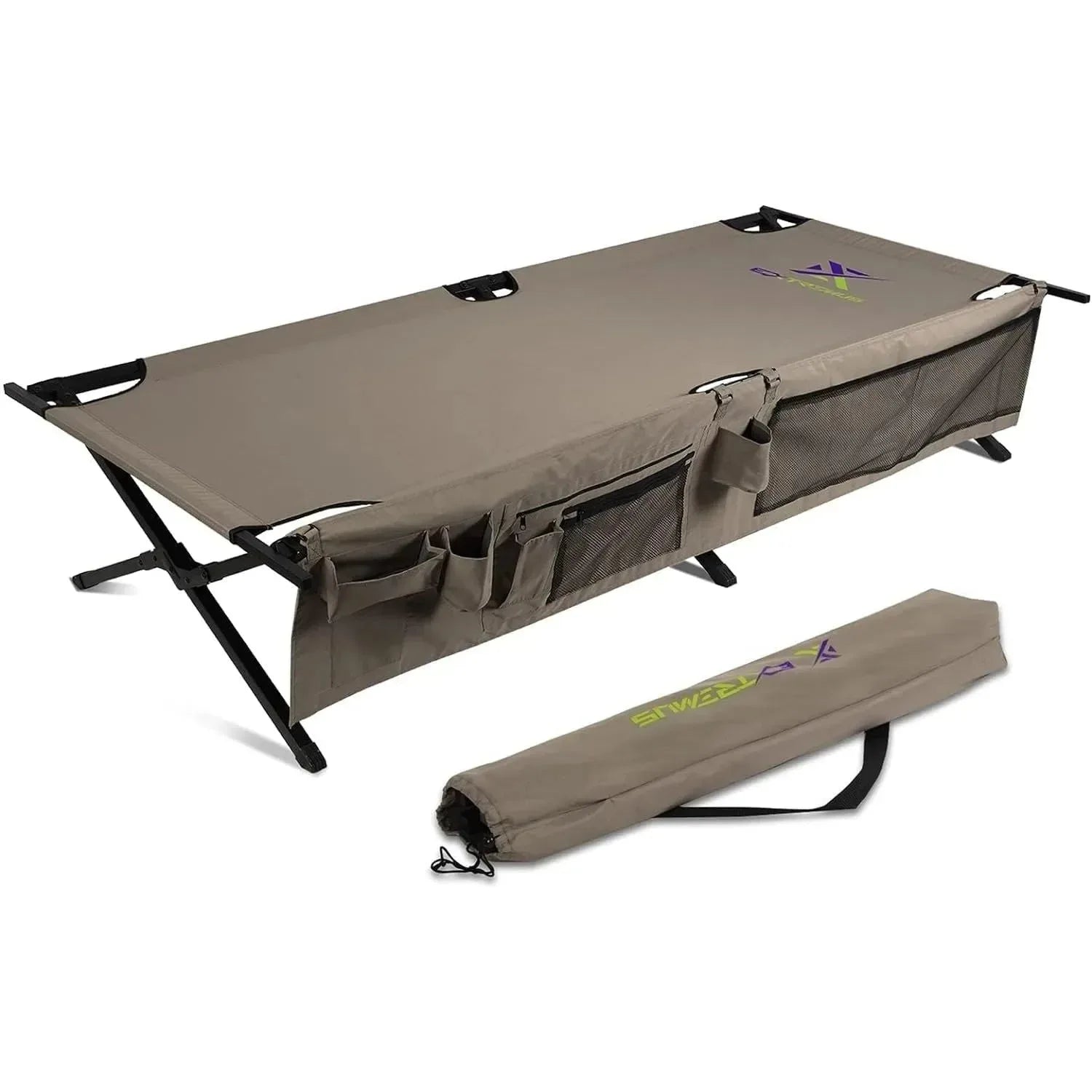 Extremus Komfort Folding Camp Cot – 300 lbs Capacity, Durable Steel Frame & 300D Polyester Surface - Trekker Essentials
