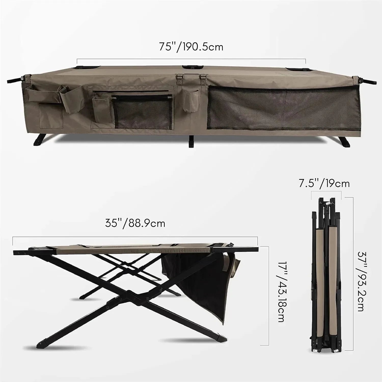 Extremus Komfort Folding Camp Cot – 300 lbs Capacity, Durable Steel Frame & 300D Polyester Surface - Trekker Essentials