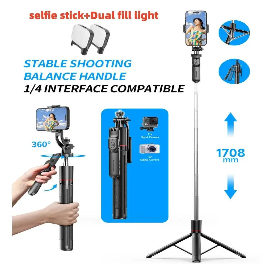 F16 Extendable Selfie Stick Tripod with Bluetooth Remote & Fill Light - Trekker Essentials