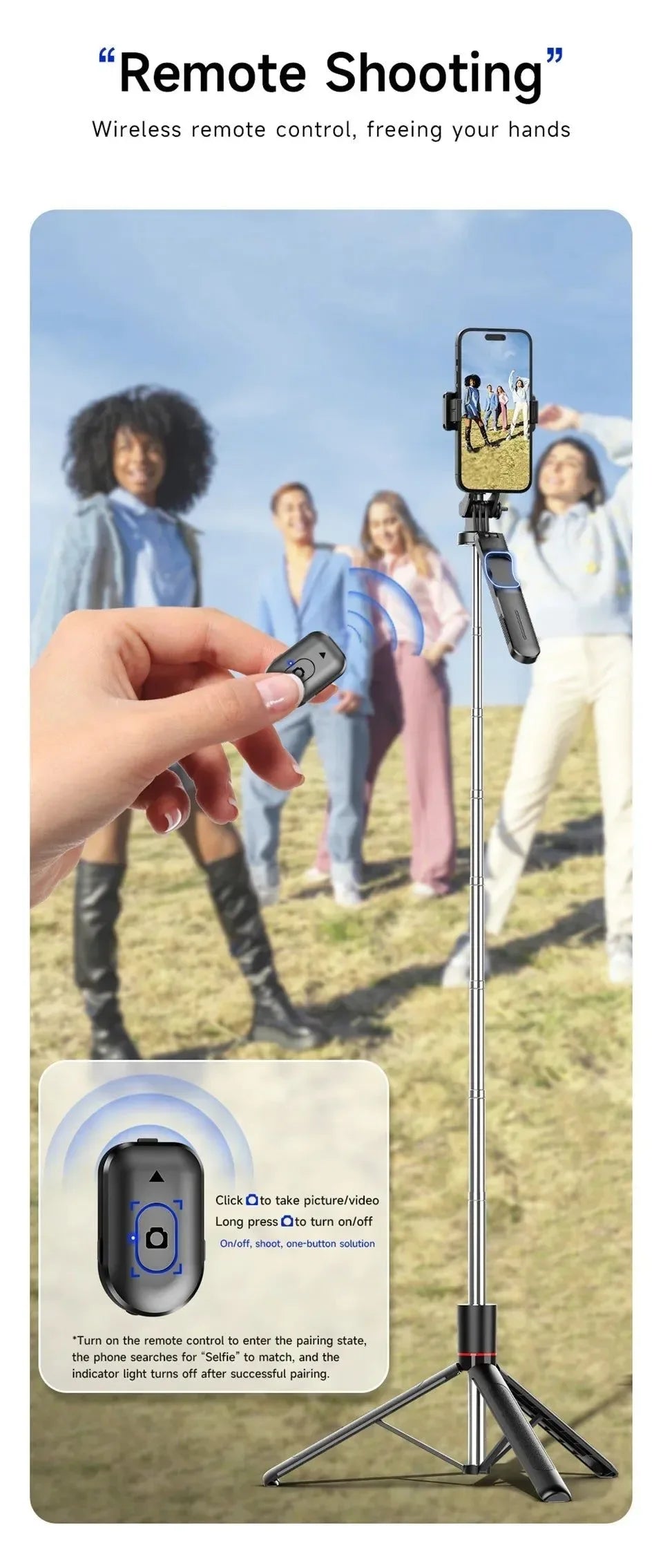 F16 Extendable Selfie Stick Tripod with Bluetooth Remote & Fill Light - Trekker Essentials