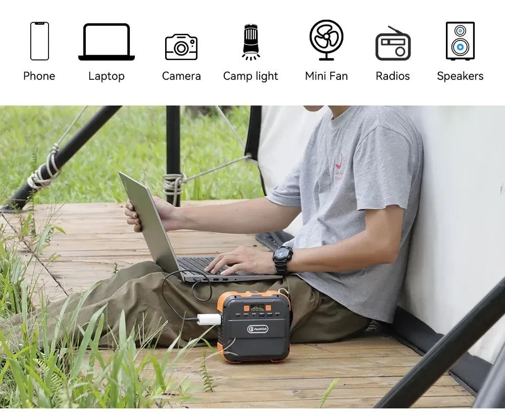FF Flashfish A101 Mini 120W Portable Power Station — 98Wh Solar Generator with LED & USB for Travel, Camping, Airplanes - Trekker Essentials