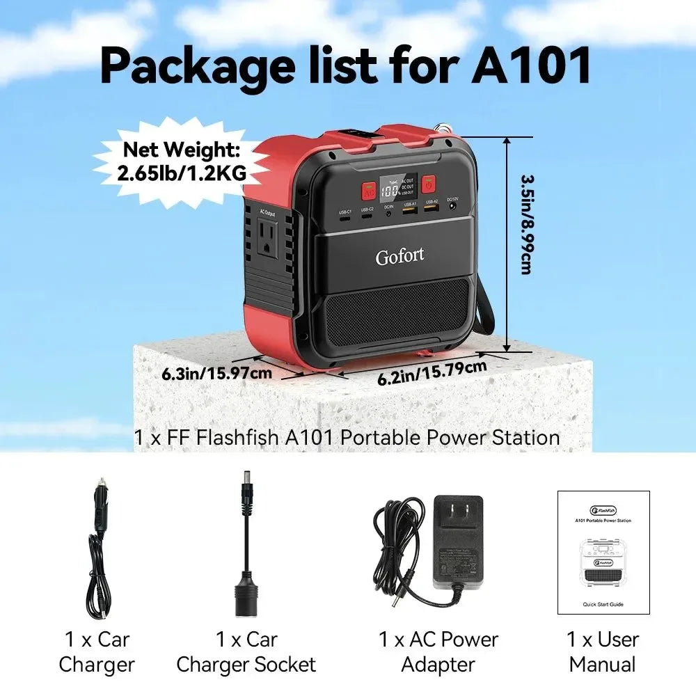 FF Flashfish A101 Mini 120W Portable Power Station — 98Wh Solar Generator with LED & USB for Travel, Camping, Airplanes - Trekker Essentials