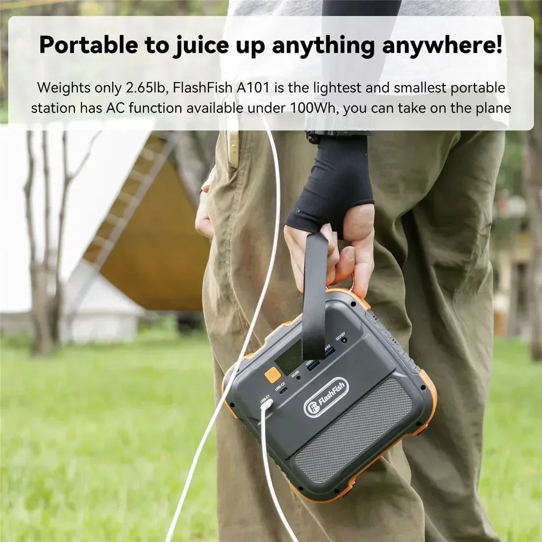 FF Flashfish A101 Mini 120W Portable Power Station — 98Wh Solar Generator with LED & USB for Travel, Camping, Airplanes - Trekker Essentials