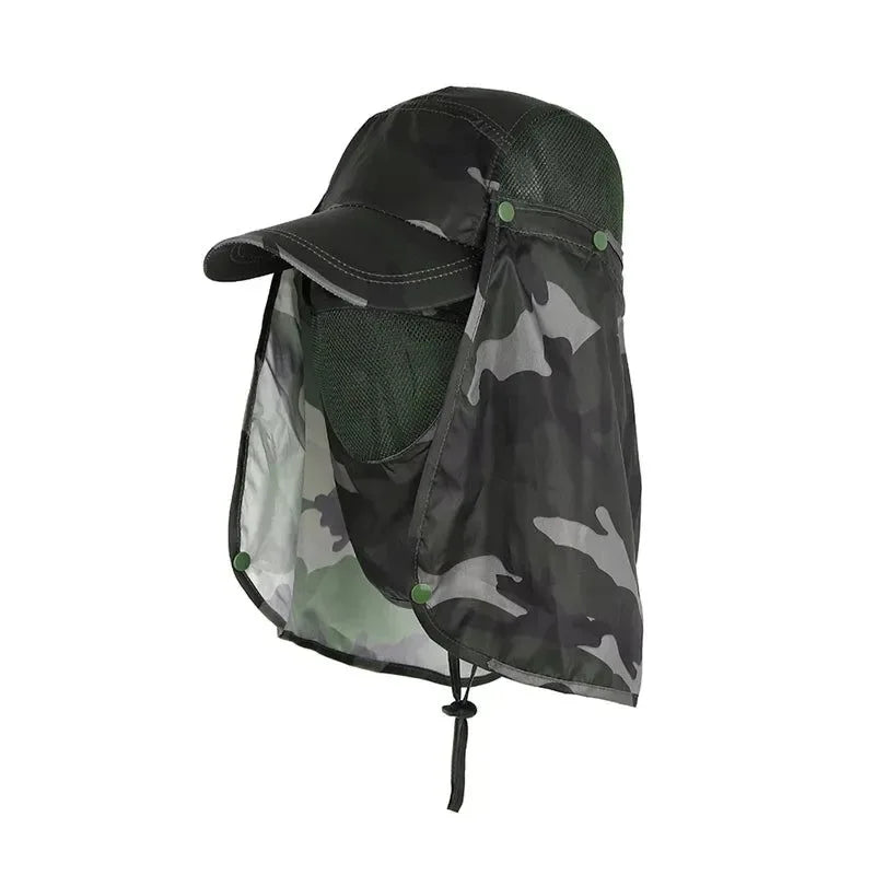 Fishing Flap Cap for Men and Women - Quick Dry Sunshade UV Protection with Removable Ear and Neck Cover, Mosquito-Proof Hat for Outdoor Activities - Trekker Essentials