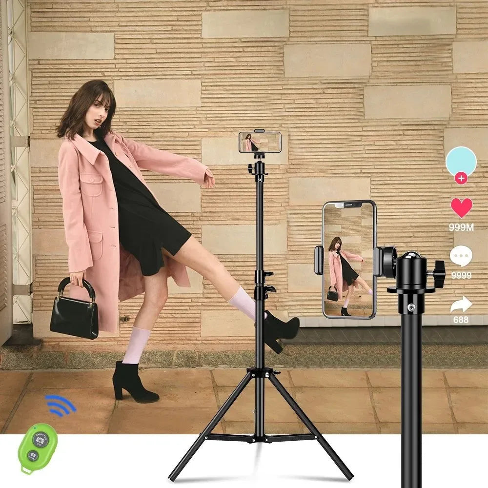 Flexible Phone Tripod Stand with Ring Light & Bluetooth Remote - 200cm - Trekker Essentials