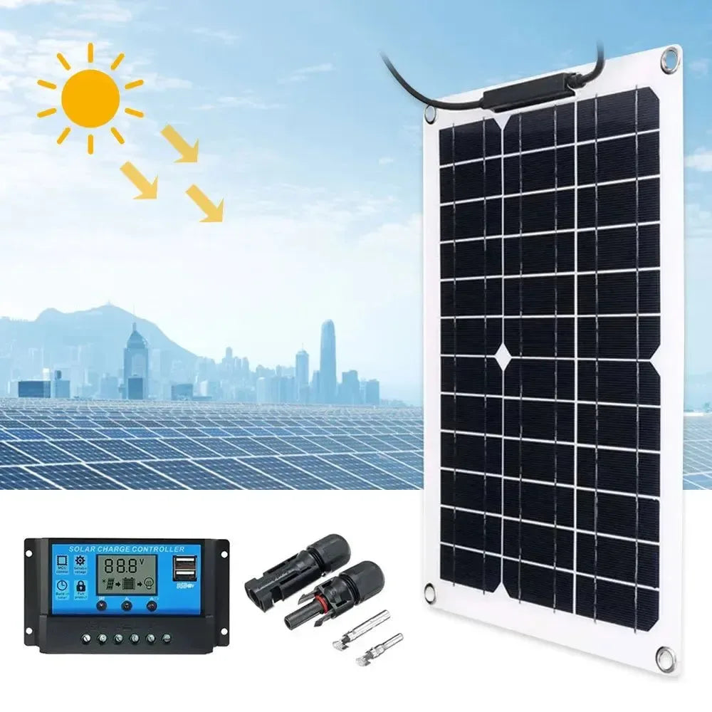 Flexible Solar Panel 12V Battery Charger Dual USB with Controller for Outdoor Camping - Trekker Essentials