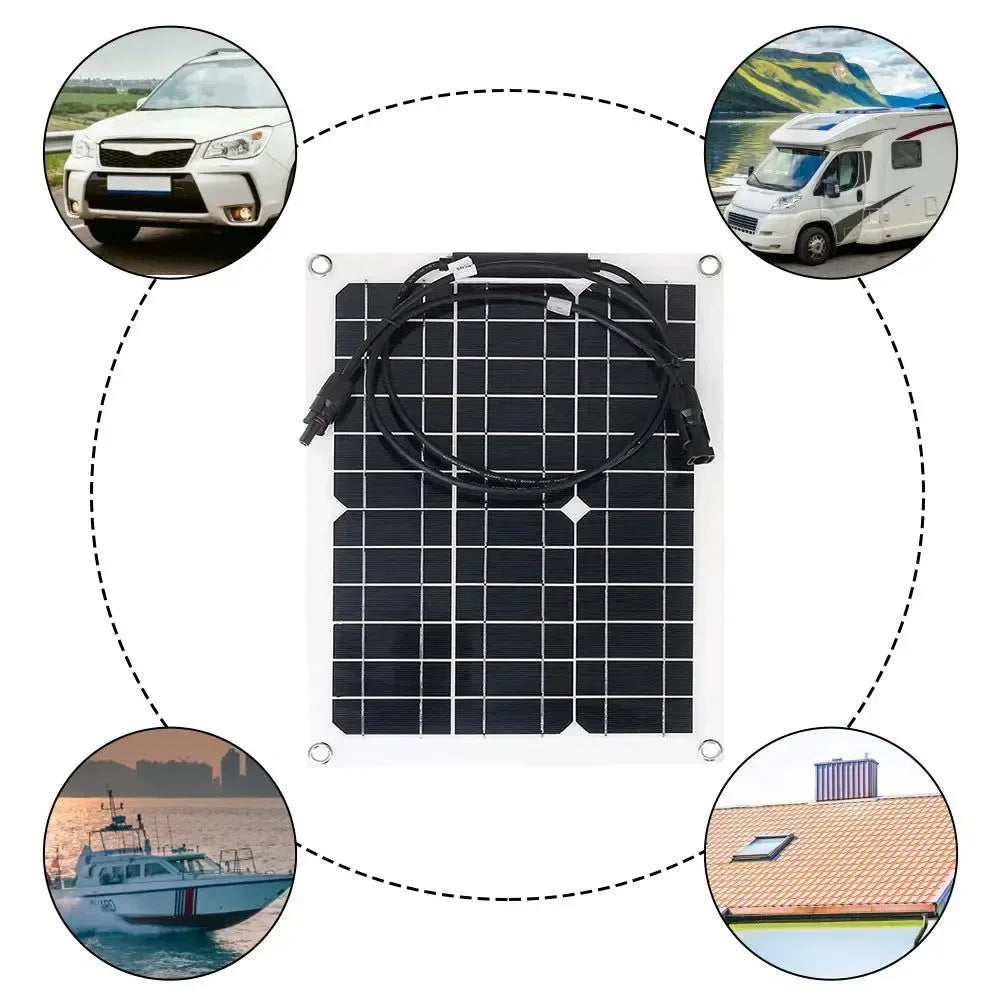 Flexible Solar Panel 12V Battery Charger Dual USB with Controller for Outdoor Camping - Trekker Essentials