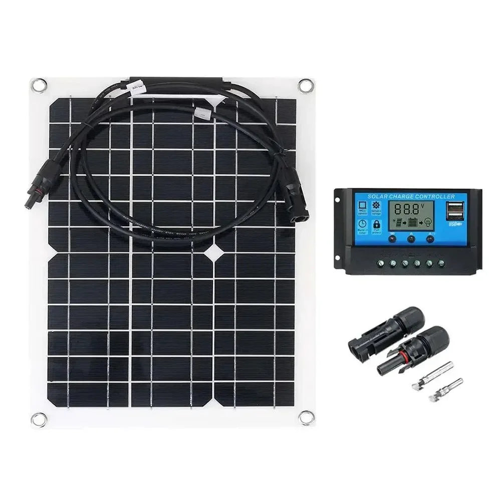 Flexible Solar Panel 12V Battery Charger Dual USB with Controller for Outdoor Camping - Trekker Essentials