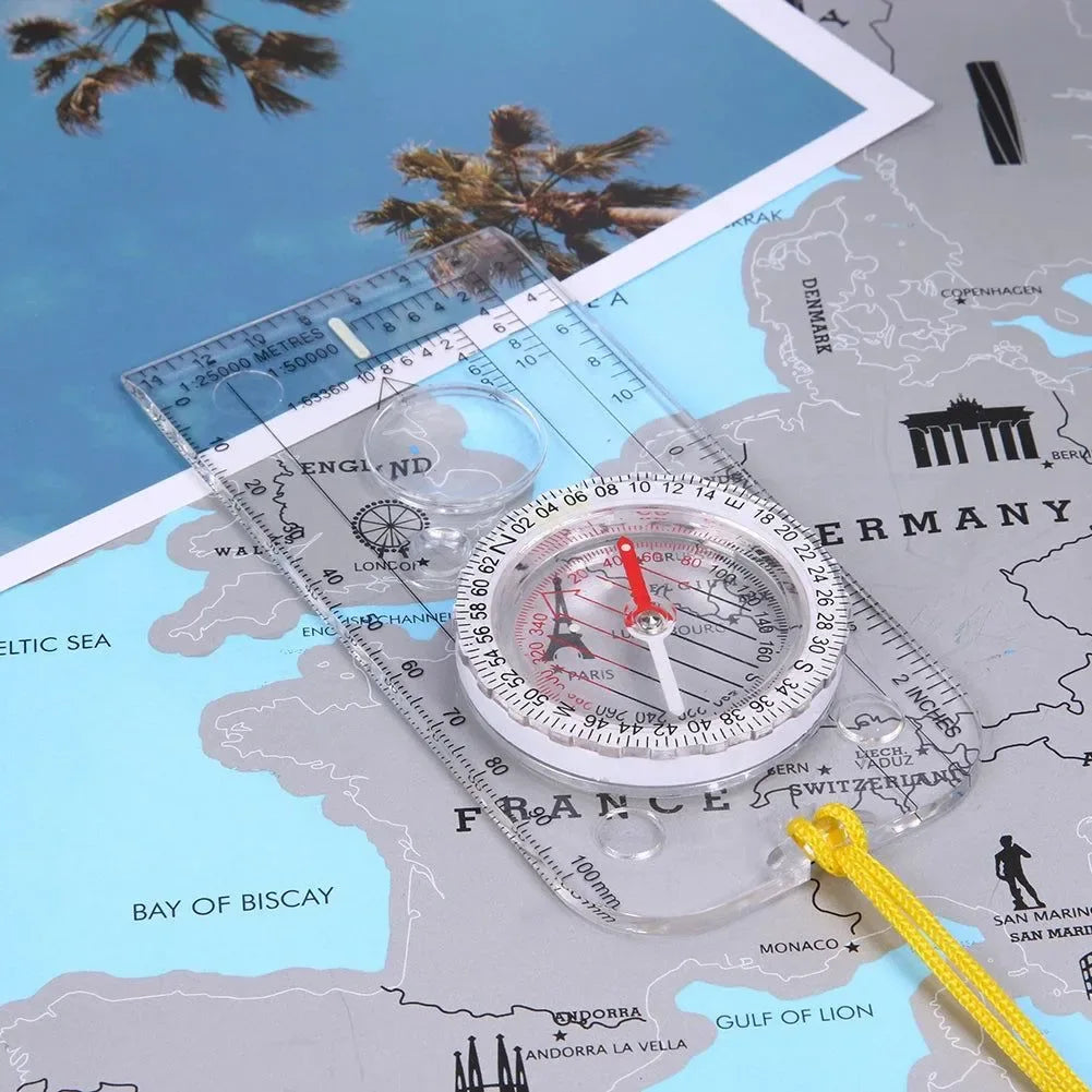 Flip Multifunctional Mirror Compass with Map Ruler – Compact Hiking & Camping Tool - Trekker Essentials