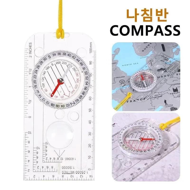 Flip Multifunctional Mirror Compass with Map Ruler – Compact Hiking & Camping Tool - Trekker Essentials