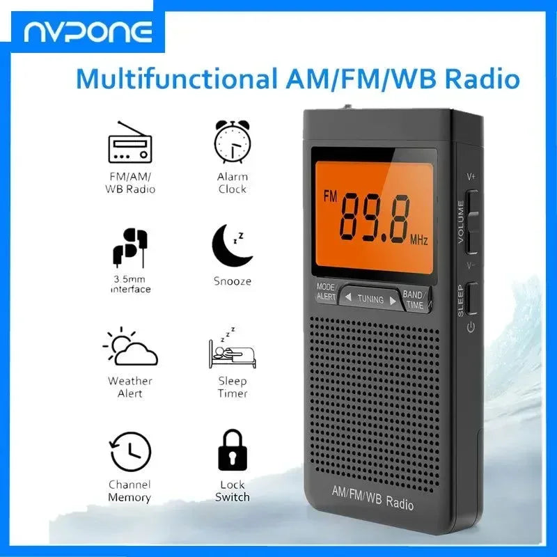 FM AM NOAA Emergency Pocket Radio - Portable Weather Radio with Weather Warning, Alarm Clock, and Auto-Search Channels - Trekker Essentials