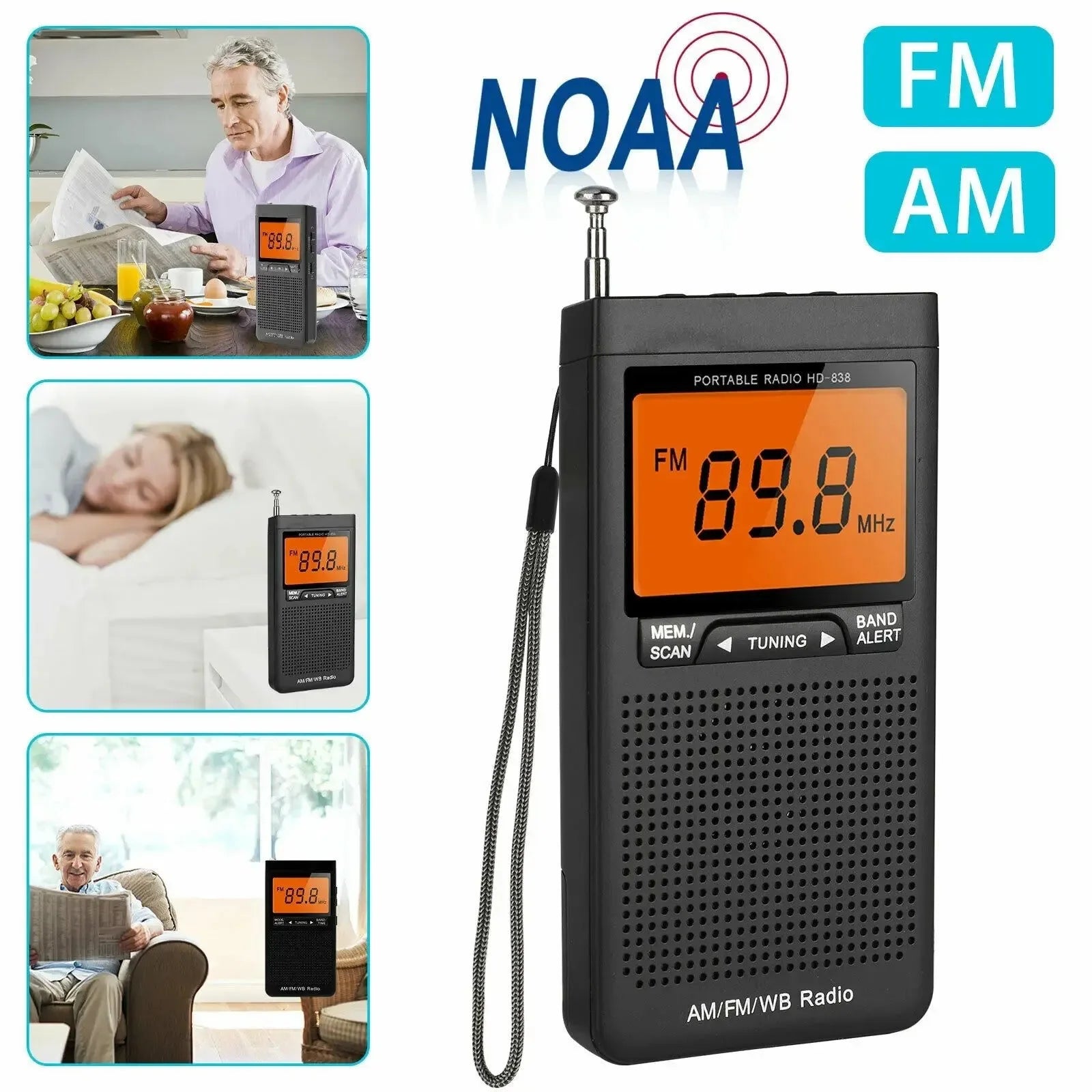 FM AM NOAA Emergency Pocket Radio - Portable Weather Radio with Weather Warning, Alarm Clock, and Auto-Search Channels - Trekker Essentials