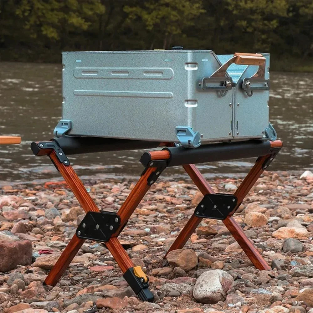 Foldable Cooler Stand Rack: Heavy-Duty Alloy Camping Table for Ice Buckets & Luggage - Trekker Essentials