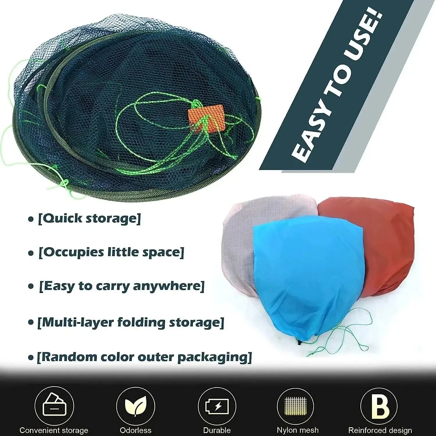 Foldable Drop Fishing Net – Crayfish, Shrimp & Crab Catcher Landing Net for Pier, Harbour & Pond Fishing - Trekker Essentials
