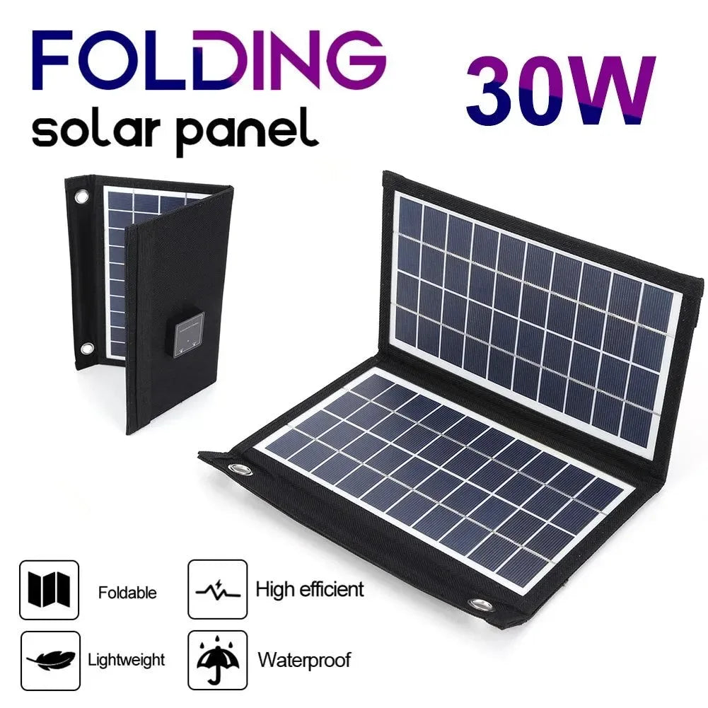 Foldable Solar Panel 30W/40W/50W with Dual USB - Portable Battery Charger for Outdoor Activities, Camping, Hiking, and Tourism - Trekker Essentials