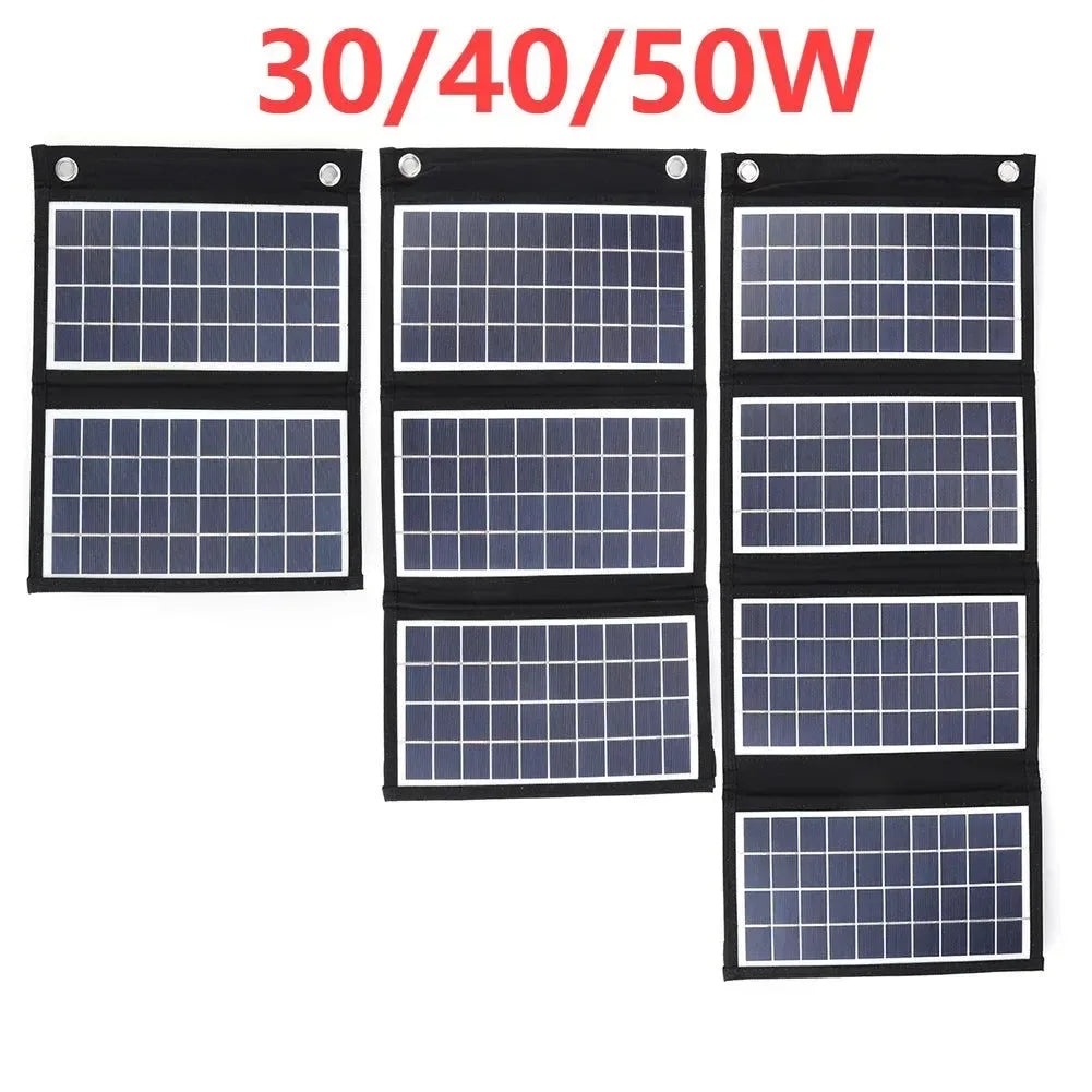 Foldable Solar Panel 30W/40W/50W with Dual USB - Portable Battery Charger for Outdoor Activities, Camping, Hiking, and Tourism - Trekker Essentials