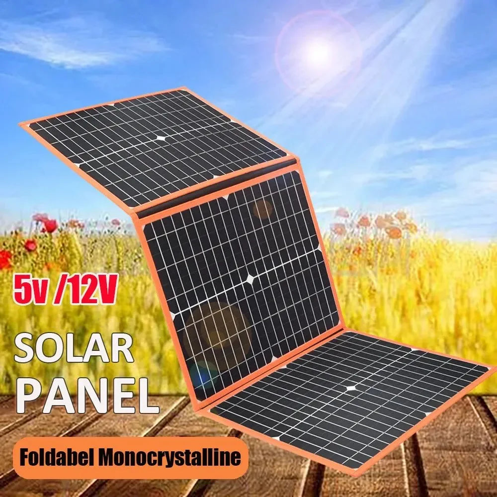 Foldable Solar Panel Portable Solar Charger 12V Battery Power Station 5V USB Mobile Phone Power Bank Laptop Camper Hiking 60W - Trekker Essentials
