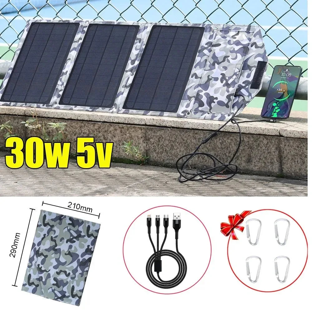 Foldable Solar Panel Portable Solar Charger 12V Battery Power Station 5V USB Mobile Phone Power Bank Laptop Camper Hiking 60W - Trekker Essentials