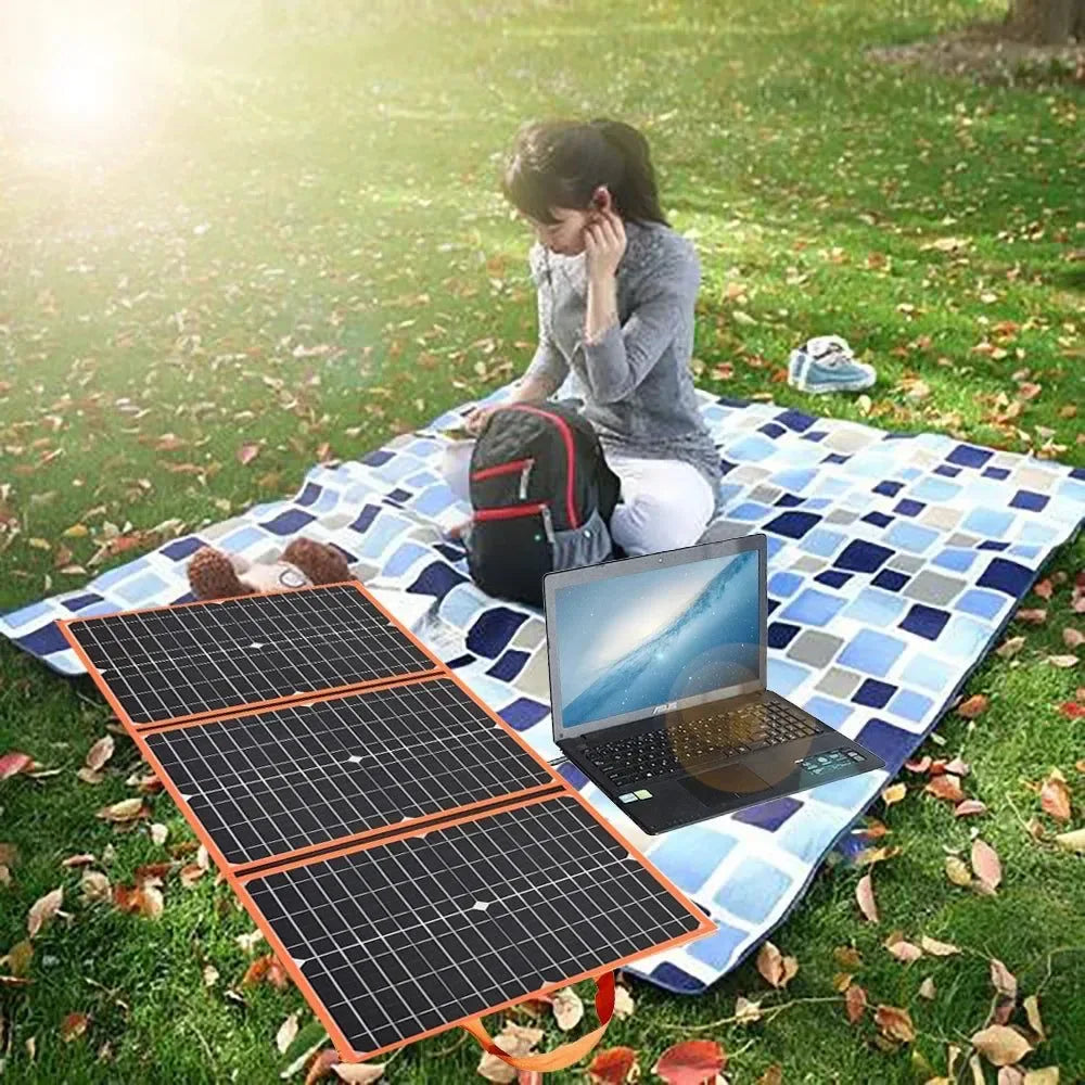 Foldable Solar Panel Portable Solar Charger 12V Battery Power Station 5V USB Mobile Phone Power Bank Laptop Camper Hiking 60W - Trekker Essentials