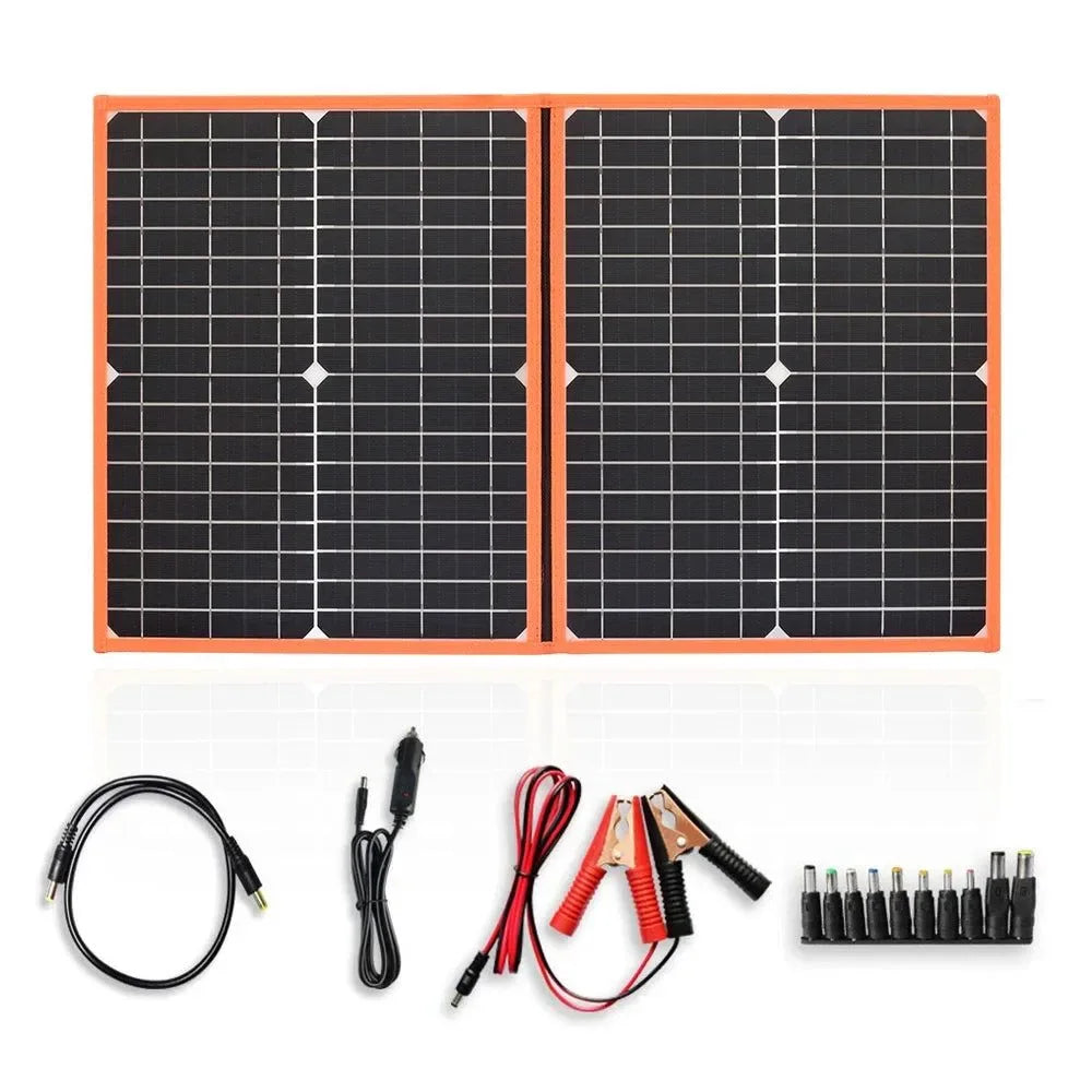Foldable Solar Panel Portable Solar Charger 12V Battery Power Station 5V USB Mobile Phone Power Bank Laptop Camper Hiking 60W - Trekker Essentials